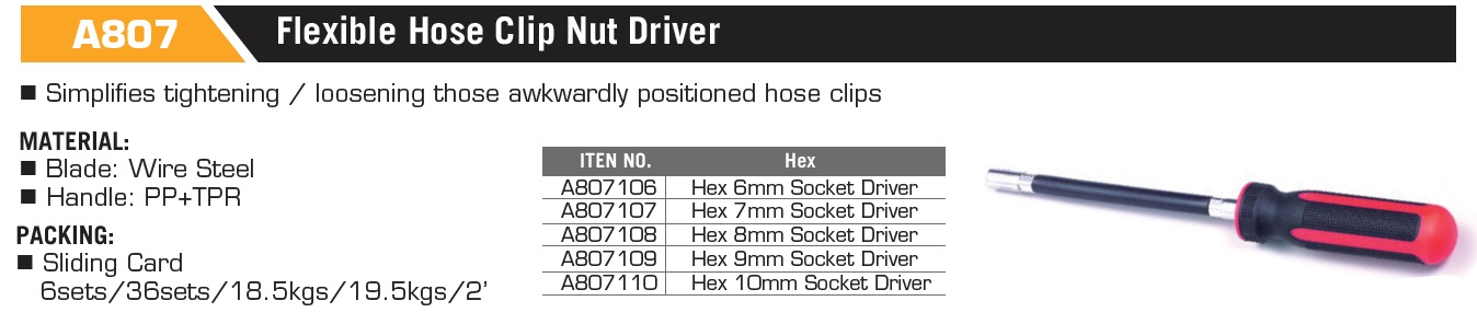 A807 Flexible Hose Clip Nut Driver
